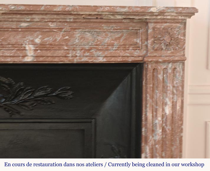 Louis XVI style curved mantel in Northern Red marble Louis XVI style curved mantel in Northern Red marble-6