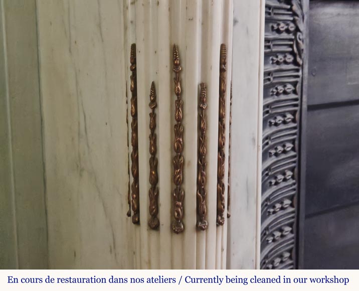 Louis XVI style curved mantel with half columns carved in half statuary marble with bronze décor Louis XVI style curved mantel with half columns carved in half statuary marble with bronze décor-5