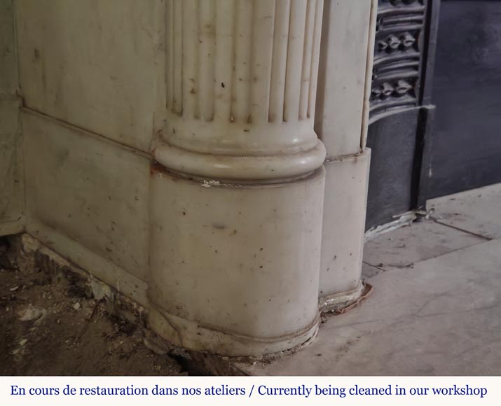 Louis XVI style curved mantel with half columns carved in half statuary marble with bronze décor Louis XVI style curved mantel with half columns carved in half statuary marble with bronze décor-6