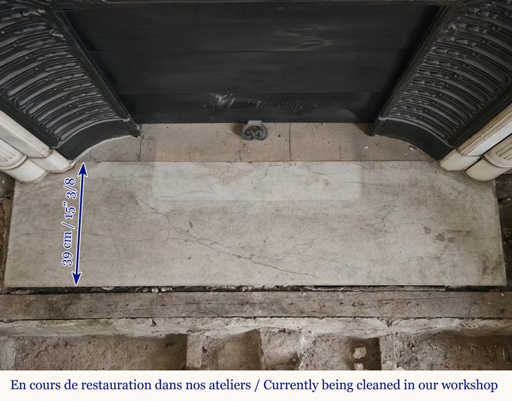 Louis XVI style curved mantel with half columns carved in half statuary marble with bronze décor Louis XVI style curved mantel with half columns carved in half statuary marble with bronze décor-12