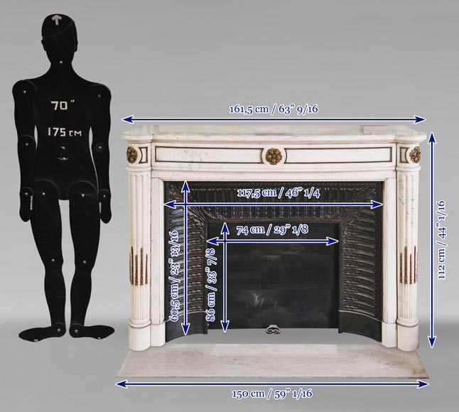 Louis XVI style curved mantel with half columns carved in half statuary marble with bronze décor Louis XVI style curved mantel with half columns carved in half statuary marble with bronze décor-14