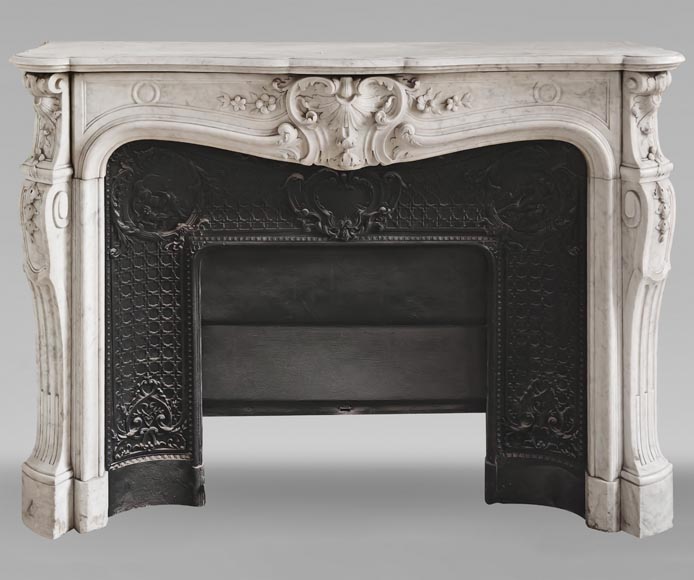 Louis XV style mantel in highly carved Carrara marble Louis XV style mantel in highly carved Carrara marble-0
