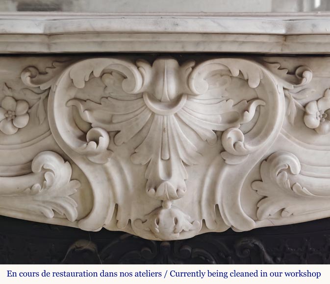 Louis XV style mantel in highly carved Carrara marble Louis XV style mantel in highly carved Carrara marble-2