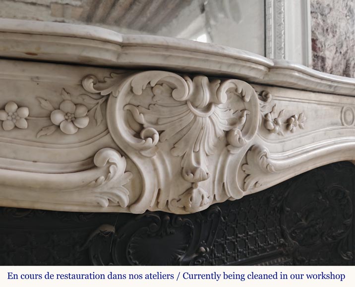 Louis XV style mantel in highly carved Carrara marble Louis XV style mantel in highly carved Carrara marble-3