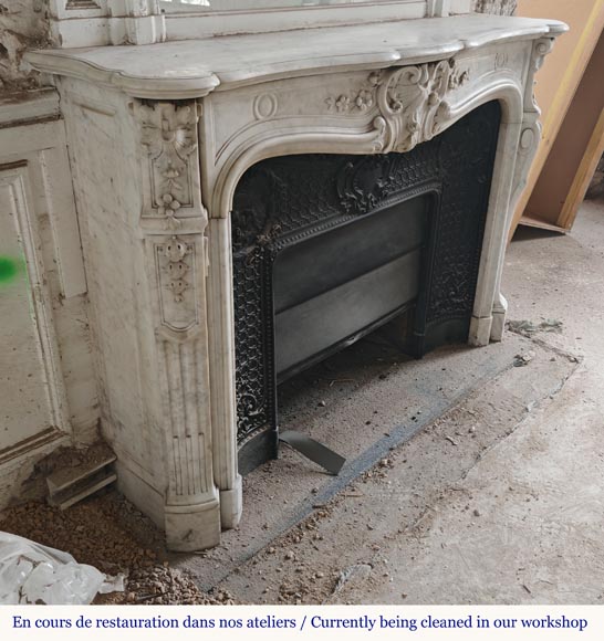 Louis XV style mantel in highly carved Carrara marble Louis XV style mantel in highly carved Carrara marble-6
