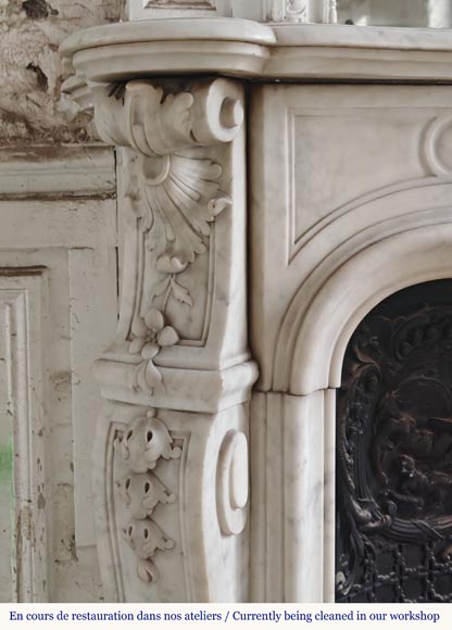 Louis XV style mantel in highly carved Carrara marble Louis XV style mantel in highly carved Carrara marble-8