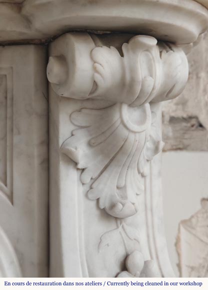 Louis XV style mantel in highly carved Carrara marble Louis XV style mantel in highly carved Carrara marble-13