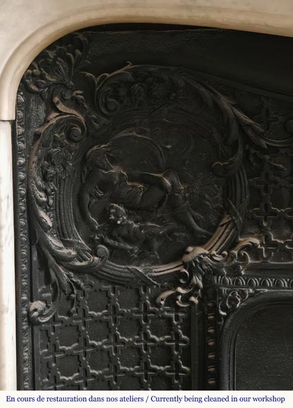 Louis XV style mantel in highly carved Carrara marble Louis XV style mantel in highly carved Carrara marble-16