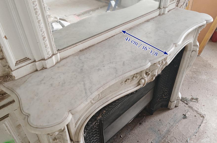 Louis XV style mantel in highly carved Carrara marble Louis XV style mantel in highly carved Carrara marble-17