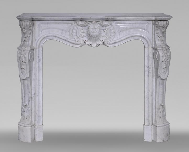 Louis XV style Carrara marble mantel with deeply carved entablature Louis XV style Carrara marble mantel with deeply carved entablature-0