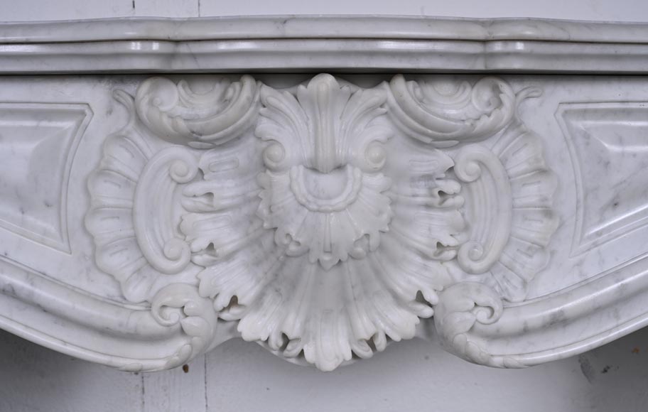 Louis XV style Carrara marble mantel with deeply carved entablature Louis XV style Carrara marble mantel with deeply carved entablature-1