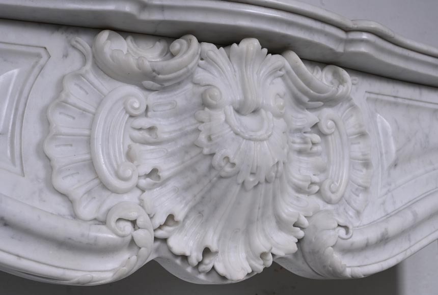 Louis XV style Carrara marble mantel with deeply carved entablature Louis XV style Carrara marble mantel with deeply carved entablature-2