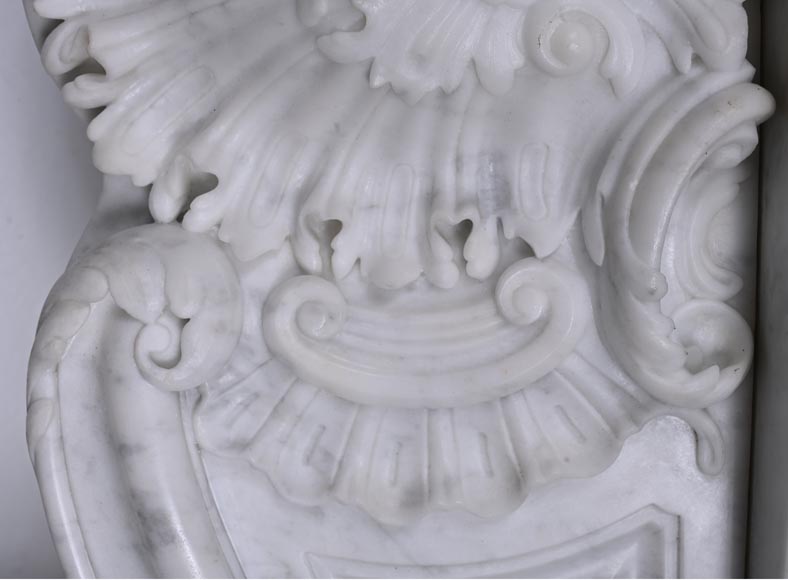Louis XV style Carrara marble mantel with deeply carved entablature Louis XV style Carrara marble mantel with deeply carved entablature-3