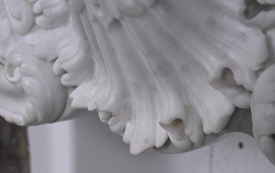 Louis XV style Carrara marble mantel with deeply carved entablature Louis XV style Carrara marble mantel with deeply carved entablature-4