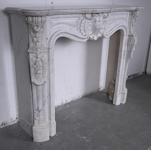 Louis XV style Carrara marble mantel with deeply carved entablature Louis XV style Carrara marble mantel with deeply carved entablature-5