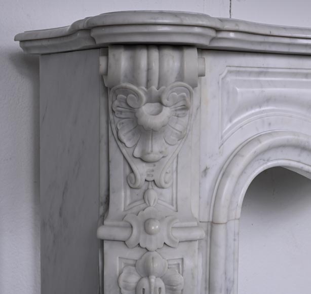 Louis XV style Carrara marble mantel with deeply carved entablature Louis XV style Carrara marble mantel with deeply carved entablature-6