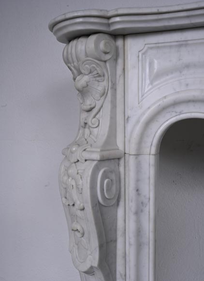 Louis XV style Carrara marble mantel with deeply carved entablature Louis XV style Carrara marble mantel with deeply carved entablature-7