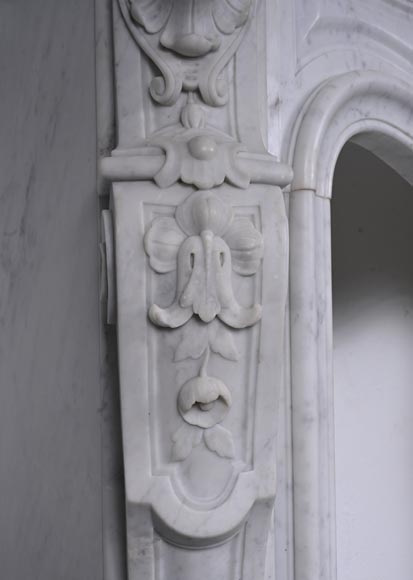 Louis XV style Carrara marble mantel with deeply carved entablature Louis XV style Carrara marble mantel with deeply carved entablature-8