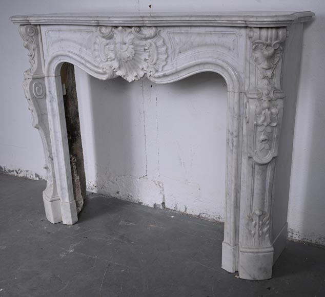 Louis XV style Carrara marble mantel with deeply carved entablature Louis XV style Carrara marble mantel with deeply carved entablature-10