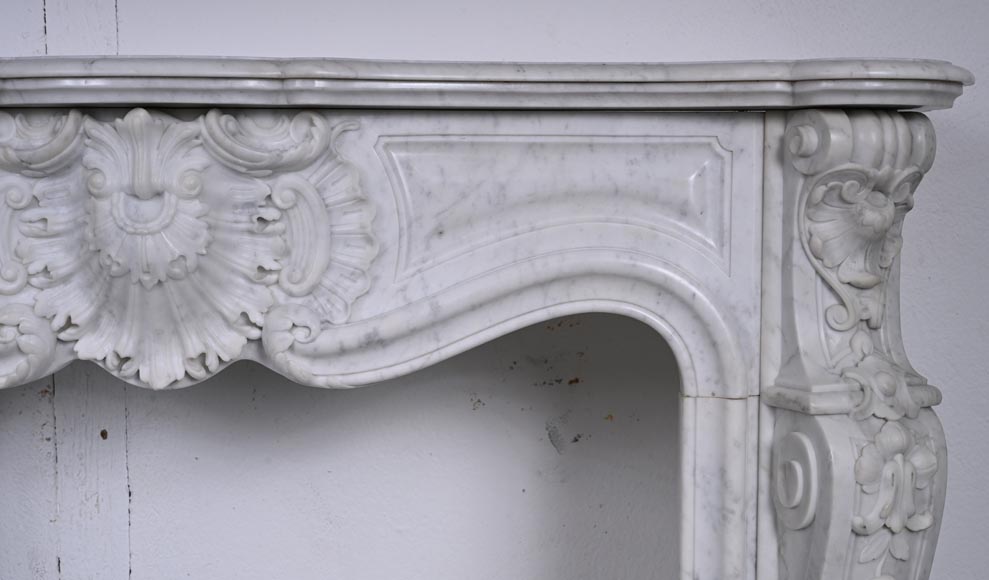 Louis XV style Carrara marble mantel with deeply carved entablature Louis XV style Carrara marble mantel with deeply carved entablature-11