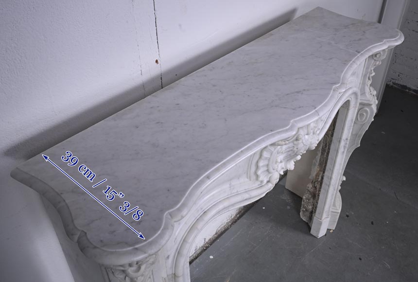 Louis XV style Carrara marble mantel with deeply carved entablature Louis XV style Carrara marble mantel with deeply carved entablature-13