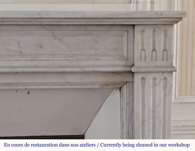 Louis XVI style Carrara marble mantel with filleted flutes-6