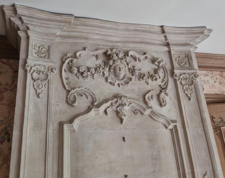 Louis XV period stone mantel with carved overmantel Louis XV period stone mantel with carved overmantel-2