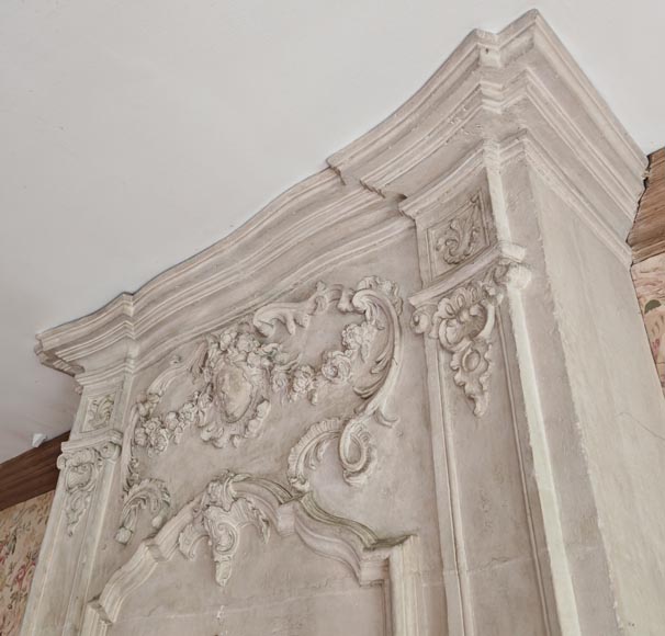 Louis XV period stone mantel with carved overmantel Louis XV period stone mantel with carved overmantel-4