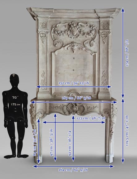 Louis XV period stone mantel with carved overmantel Louis XV period stone mantel with carved overmantel-22