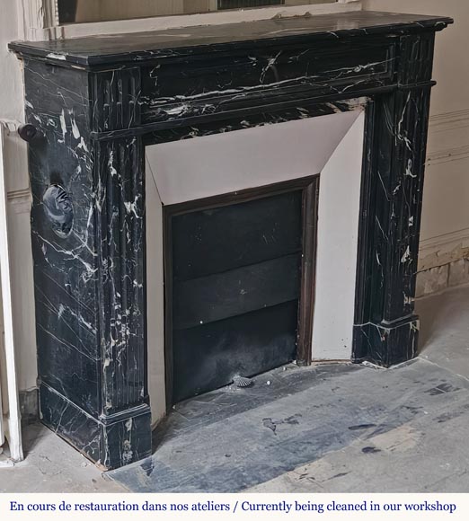 Louis XVI style molded black Marquina marble mantel Louis XVI style molded black Marquina marble mantel-2