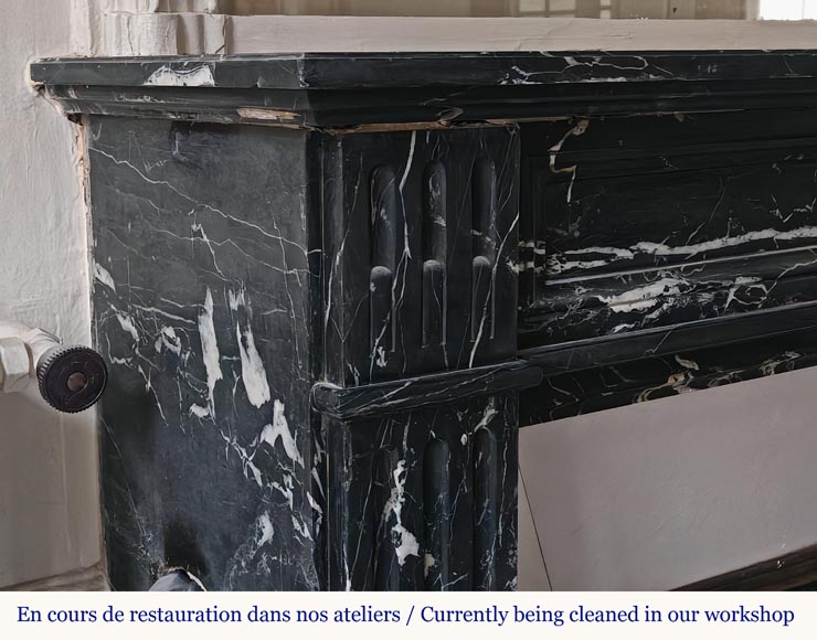 Louis XVI style molded black Marquina marble mantel Louis XVI style molded black Marquina marble mantel-3