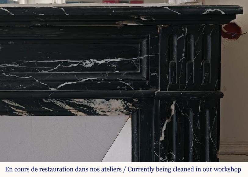 Louis XVI style molded black Marquina marble mantel Louis XVI style molded black Marquina marble mantel-6