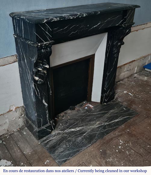 Napoleon III style mantel with black Marquina marble modillions Napoleon III style mantel with black Marquina marble modillions-2