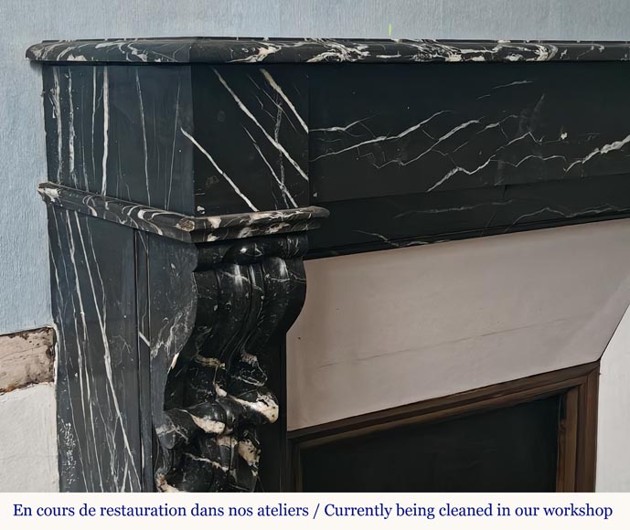 Napoleon III style mantel with black Marquina marble modillions Napoleon III style mantel with black Marquina marble modillions-3