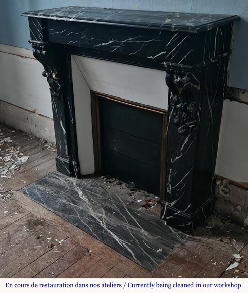 Napoleon III style mantel with black Marquina marble modillions Napoleon III style mantel with black Marquina marble modillions-5