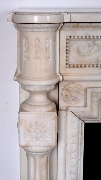 Louis XVI style white marble fireplace with columns and female profile medallion Louis XVI style white marble fireplace with columns and female profile medallion-6