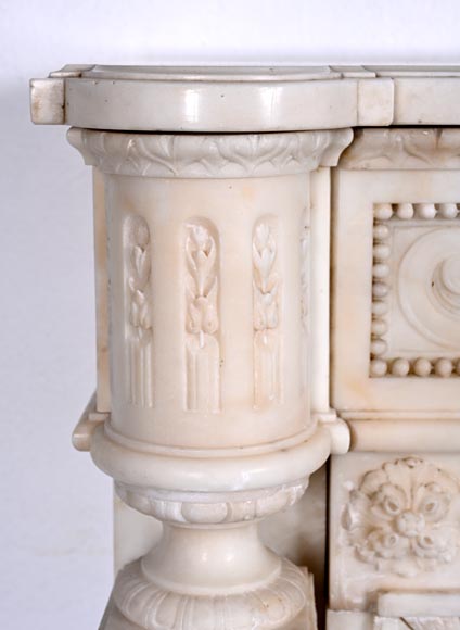 Louis XVI style white marble fireplace with columns and female profile medallion Louis XVI style white marble fireplace with columns and female profile medallion-7