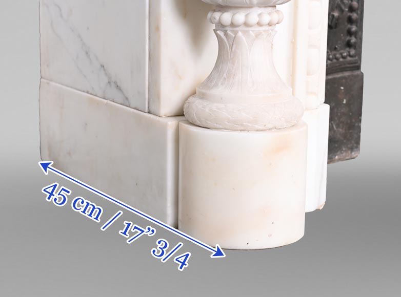 Louis XVI style white marble fireplace with columns and female profile medallion Louis XVI style white marble fireplace with columns and female profile medallion-12