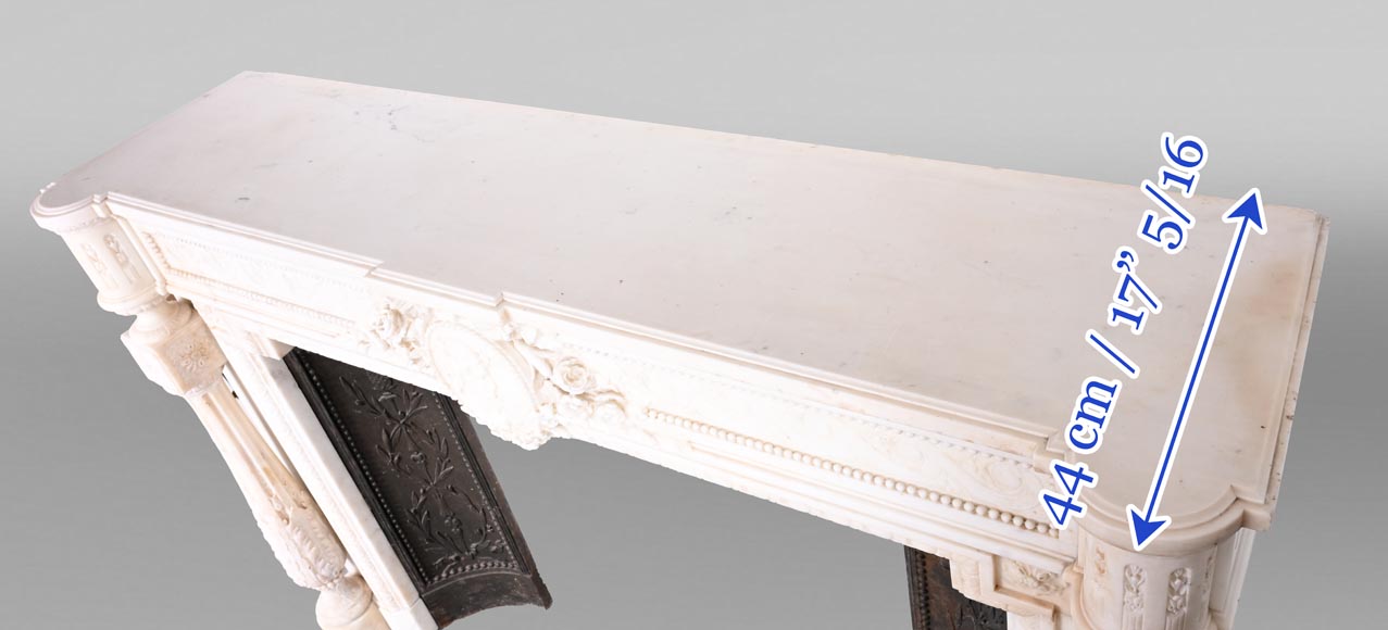 Louis XVI style white marble fireplace with columns and female profile medallion Louis XVI style white marble fireplace with columns and female profile medallion-13