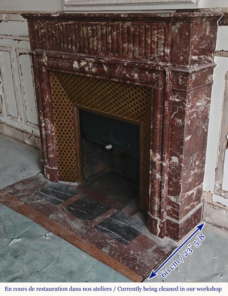 Louis XIV style mantel with acroterion in Rouge du Nord marble Louis XIV style mantel with acroterion in Rouge du Nord marble-5