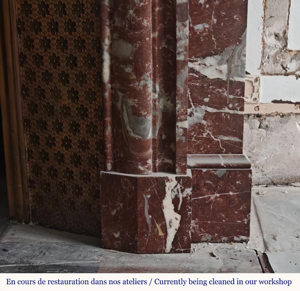 Louis XIV style mantel with acroterion in Rouge du Nord marble Louis XIV style mantel with acroterion in Rouge du Nord marble-7