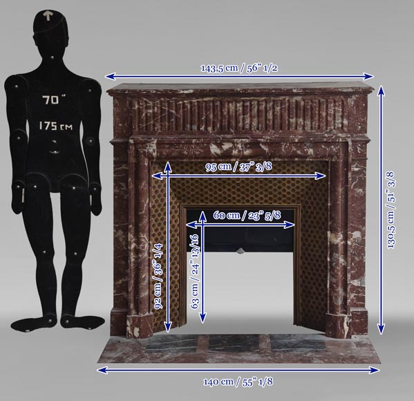 Louis XIV style mantel with acroterion in Rouge du Nord marble Louis XIV style mantel with acroterion in Rouge du Nord marble-10