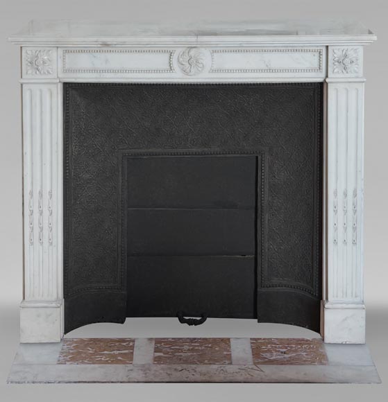 Louis XVI style mantel in semi-statuary marble decorated with a pearl motif Louis XVI style mantel in semi-statuary marble decorated with a pearl motif-0