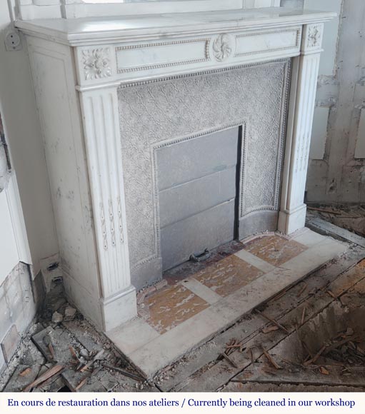 Louis XVI style mantel in semi-statuary marble decorated with a pearl motif Louis XVI style mantel in semi-statuary marble decorated with a pearl motif-2