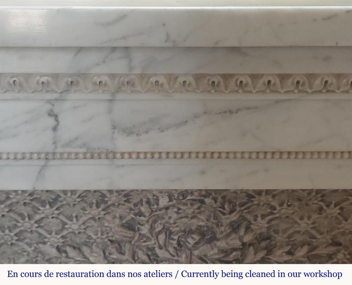 Louis XVI style mantel with pilaster feet carved in veined Carrara marble Louis XVI style mantel with pilaster feet carved in veined Carrara marble-1