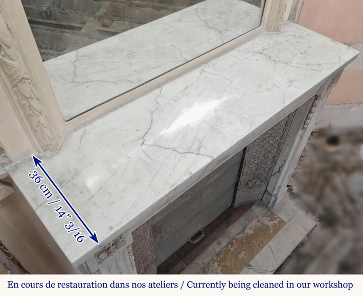Louis XVI style mantel with pilaster feet carved in veined Carrara marble Louis XVI style mantel with pilaster feet carved in veined Carrara marble-10