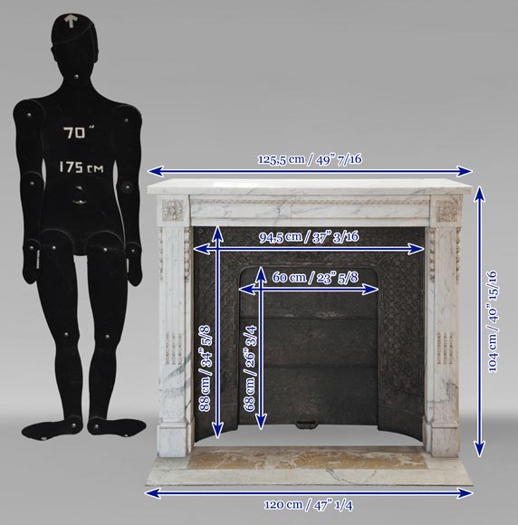 Louis XVI style mantel with pilaster feet carved in veined Carrara marble Louis XVI style mantel with pilaster feet carved in veined Carrara marble-11