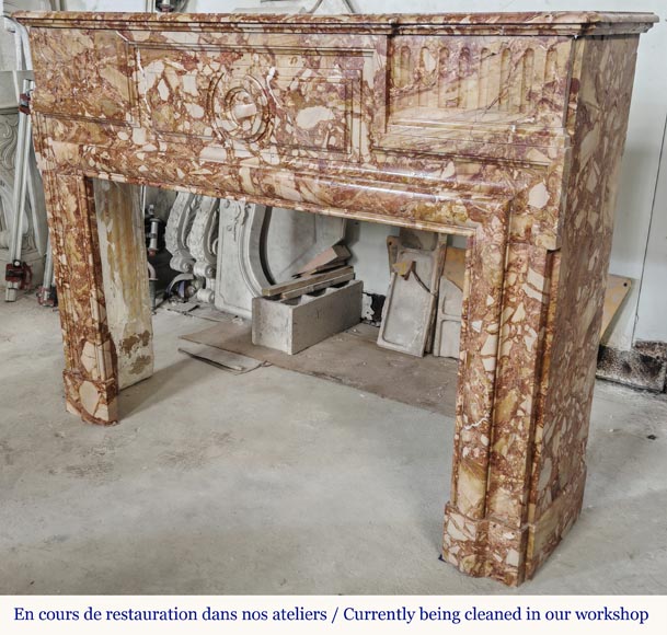 Louis XIV style fireplace in orange breccia marble-6