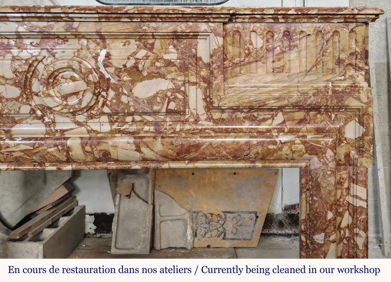 Louis XIV style fireplace in orange breccia marble-7