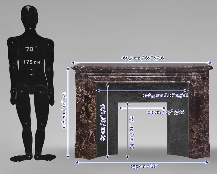 Louis XIV style fireplace with boudin in Levanto marble Louis XIV style fireplace with boudin in Levanto marble-7